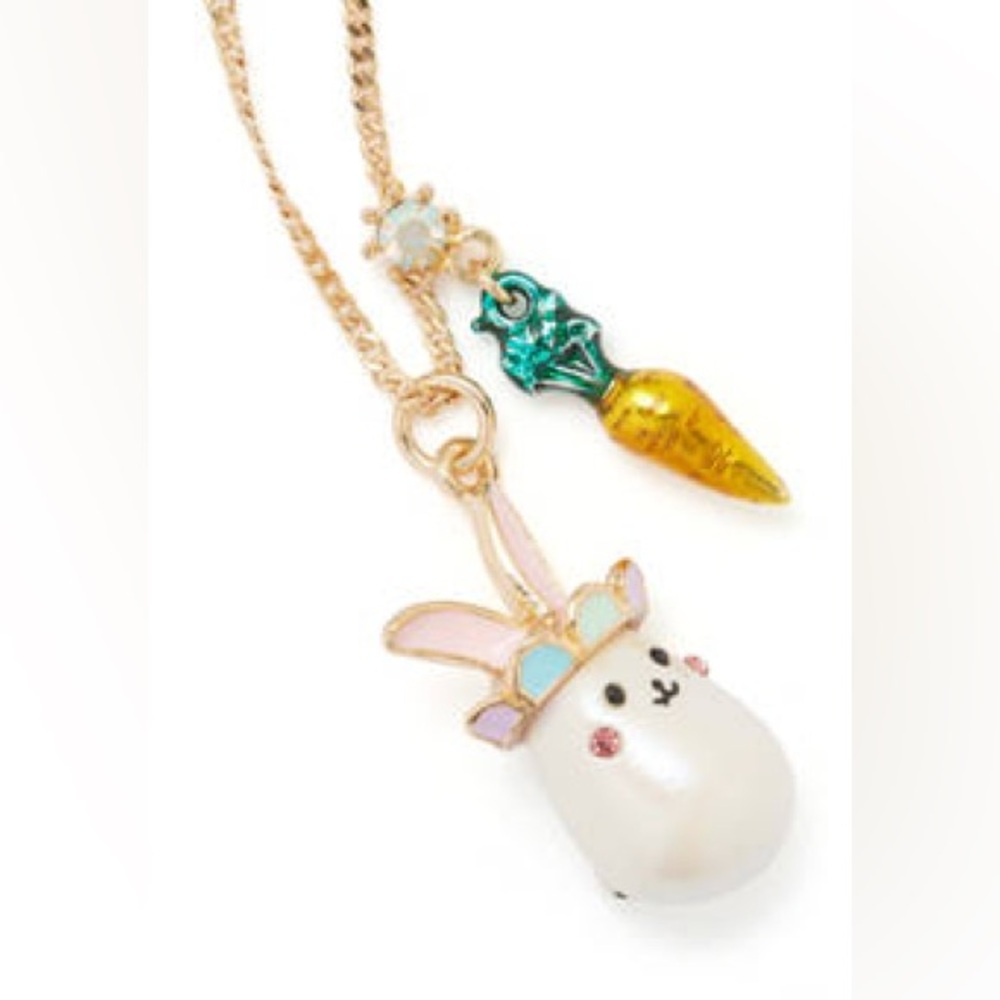 Betsey Johnson Gild/Multi Pearl Critters Bunny Pendant Necklace NWT MSRP: $48.00